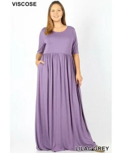 Maxi vestido Keeping It Chic cuello redondo media manga con bolsillos en gris lila - Imagen 1 de 2
