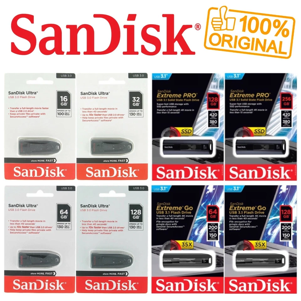 SANDISK Clé USB - Gamme Extreme 3.1 ou Ultra 3.0 ( Au choix 16 32 64 ou 256 Go )