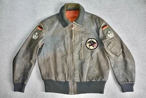 Vintage 50er Jahre deutsch grau Ziegenfell Leder Bundeswehr Luftwaffe Flugjacke L - Bild 1 von 17