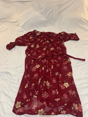 Sexy Kimono Rojo Floral Cinturón Satén Transparente Bata Grande 122 Secret Treasures Foto 1 de 4