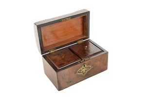 19th century English Walnut Domed Top Tea Caddy w/Brass Fitting English walnut - Picture 1 of 11