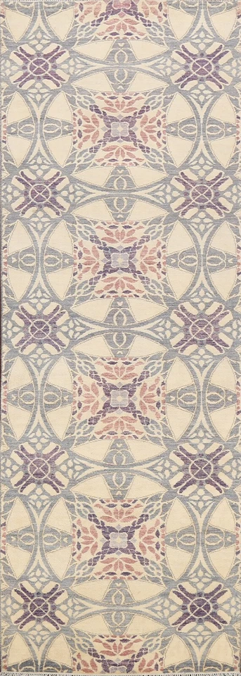 10 ft Geometric Abstract Oriental Runner Rug Hand-knotted Transitional Wool 3x10 - Image 1 of 4