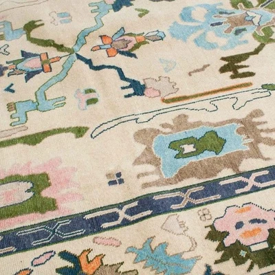 Tapete Creme, Tapete Oushak Bege Azul Verde, Tapete Oushak Silencioso para Decoração de Casa - Imagem 1 de 4