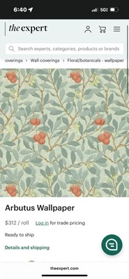 1 Roll of William Morris & Co Arbutus Wallpaper DJA1A7102 Colour Blue/Pink 56 Sq - Image 1 of 4