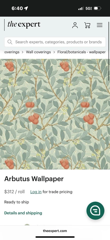 1 Roll of William Morris & Co Arbutus Wallpaper DJA1A7102 Colour Blue/Pink 56 Sq - Image 1 of 4