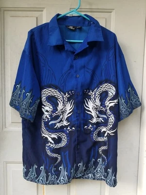 City Impact Japanese Graphic Dragon Shirt Short Sleeve Mens Hawaiian Style XL  - Image 1 of 4
