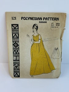 Seltenes polynesisches Muster Hawaii Kanani Kleid 121 kleine Büste 33-32 60er Jahre Luau - Bild 1 von 2
