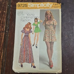VTG 70's Simplicity Pattern 9725 Jr Teen Dress Flutter Sleeve Size 9/10 Boho - Picture 1 of 5