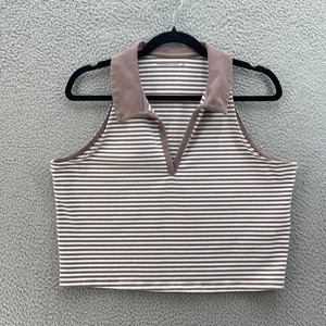 Abercrombie & Fitch ärmelloses Crop-Top mit Kragen Damen XL braun weiß gestreift - Bild 1 von 10