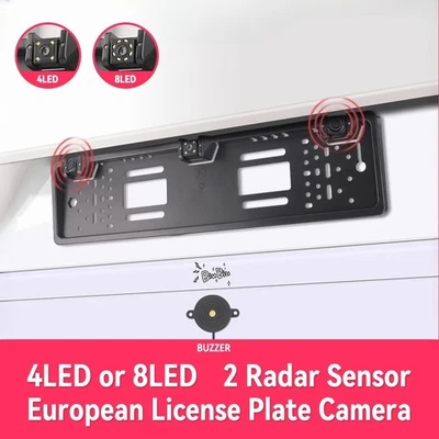 3 in 1 Car Backup Camera and Parking Sensor Kit with EU License Plate Holder 12V - Image 1 of 4