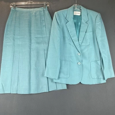 VTG JH Collectibles Skirt Suit Sz 8 Robin's Egg Blue Lined Pleated Midi Retro - Image 1 of 4