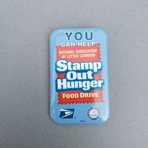 USPS You Can Help Stamp Out Hunger Food Drive 2 3/4" x 1 3/4" Button Pinback - Picture 1 of 2