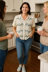 Vtg Cardigan Sweater Crochet Yellow White Floral Tiara Floral Grandma Size Large - Picture 1 of 19
