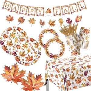 Fall Leaves Paper Plates and Napkins Decorations,142pcs Autumn Party Supplies... - Picture 1 of 6