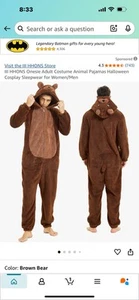 Funziez! Bear Adult Onesie Animal For Women Or Men Size XL Winky Brown Bear NWT - Picture 1 of 2