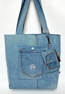 Upcycling-Jeanstasche, Shopper Tasche, Unikat, Handarbeit - Bild 1 von 4