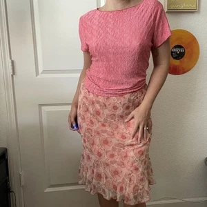 Set gonna vintage anni 90 Y2K Connected Apparel rosa corallo stampa floreale taglia XL - Foto 1 di 4
