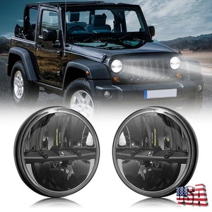Pair 130W 7 inch Round HI/LO Beam LED Headlights for Jeep JK TJ for Ford Mustang - Picture 1 of 12