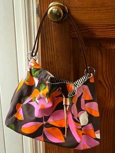 Borsa a mano Kate Spade marrone, arancione e rosa tela floreale - tracolla in pelle marrone Preppy - Foto 1 di 8