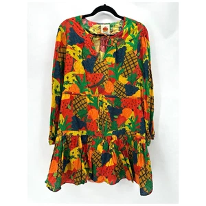 Farm Rio Anthropologie Fruit Salad Dress Tiered Size L Capsule Tropical Resort - Picture 1 of 12