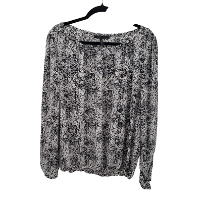 Blusa BCBGMaxazira Estampado Geométrico Mujer Grande Negra Blanca Manga Larga Top Foto 1 de 4