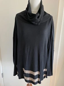 PLANET BY LAUREN G PULLOVER SCHWARZ TAUPE BAUMWOLLE MODAL WASSERFALLAUSSCHNITT RELAXED FIT EINHEITSGRÖSSE - Bild 1 von 5