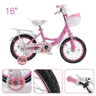 16" Kids Bicycle Girls Bike with Training Wheels Basket Kickstand Pink - Image 1 of 4