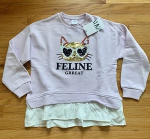 NWT ZARA Girl’s “Feline Great” Sequin Sweatshirt Pink  Sz 9 - Picture 1 of 4