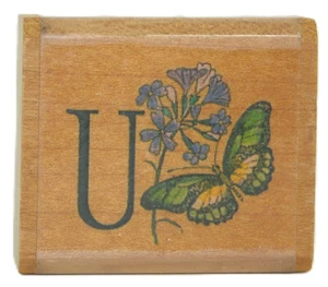 Vintage 1992 BUTTERFLY LETTER "U" Alphabet Wood mounted Rubber Stamp - Picture 1 of 2