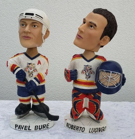 Pair of Florida Panthers Bobbleheads Luongo & Bure VTG Sun-Sentinel promo D23 Cover