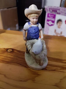 Denim Days Homco #1501 figurine "Morning Chores" Danny 1985 5” Tall Boy Chicken - Picture 1 of 6