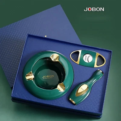 Luxury JOBON  3 In 1 Cigar Set Windproof Jet Lighter Ashtray Cigar Cutter Set - image 1 of 4