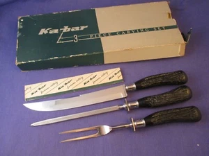 KA-BAR 3 Piece Stainless Steel Carving Set With Faux Staghorn Handles - Picture 1 of 8