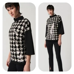 Joseph Ribkoff Black/White Houndstooth Sequin Boxy Top Size 8 NWT - Picture 1 of 12