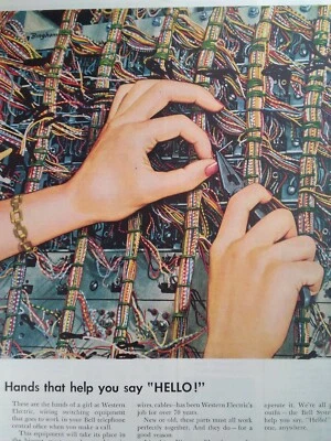 Western Electric Print Ad Original Vtg 1954 Girl Wiring Bell Telephone Anacin US - Image 1 of 4
