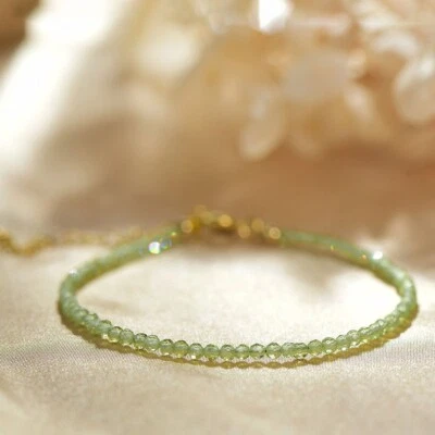 Natural Peridot Olive Crystal Healing Minimalist Dainty Birthstone Bracelet Gift - Image 1 of 4