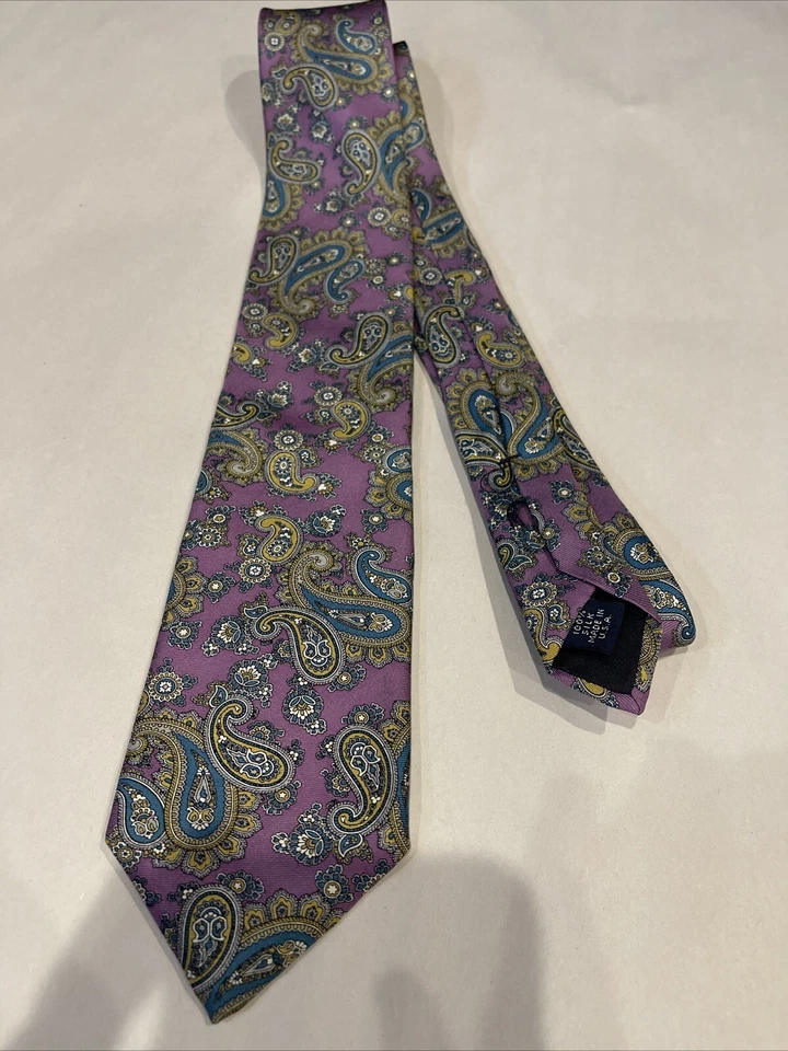 Corbata enrico capucci, seda, corbata delgada, hecha en EE. UU., púrpura/amarilla Foto 1 de 4