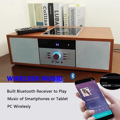 WISCENT Vintage Bluetooth Stereo CD Player FM Radio USB AUX Home HiFi System