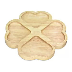Clover Hearts 4-Section Natural Rubber Tree Wooden Divided Serving Plate - Picture 1 of 4