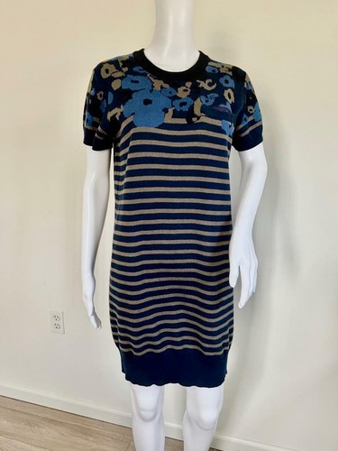 Abito SACAI LUCK blu navy tortora righe cotone maglia indaco nero floreale M