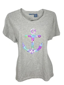 Caribbean Joe Women's Gray Anchor Short Sleeve T-Shirt Tee Top XL NWT - Picture 1 of 10