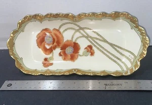 VTG Elite Works Limoges Poppy Flower & Gold Border Artist Signed Dish - Picture 1 of 11