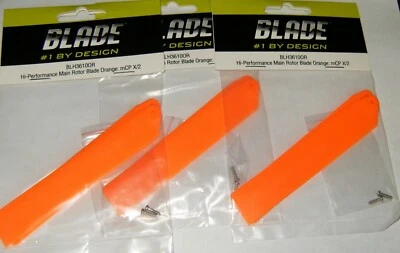 (3) Blade E-Flite Hi-Performance Orange Main Rotor Blade Set Mcp BLH3610OR - Image 1 of 2