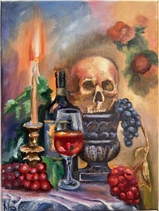 Halloween Decor, Original Painting oil, 9x12 inches, Wall Art Decor, Horror Art - Picture 1 of 6