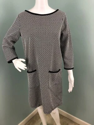 Nuevo con etiquetas Vestido recto para mujer Max Studio manga 3/4 negro/marfil jacquard talla mediana Foto 1 de 4