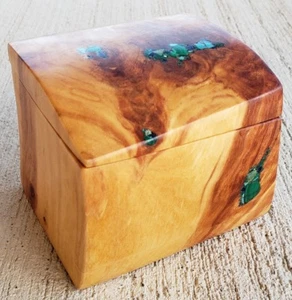 Vintage Trinket Box Inlaid Gold Wood Burl Turquoise Malachite Azurite Canada - Picture 1 of 12