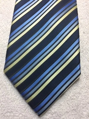 CROFT AND BARROW МУЖСКОЙ ГАЛСТУК ОТТЕНКИ СИНИХ И ЖЕЛТЫХ ПОЛОС 3,75 X 60 НОВЫЙ БЕЗ ЯРЛЫКОВ - Изображение 1 из 4