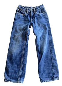 Gap Kids Boys Straight Fit Adjustable Denim Jeans Size 7 Reg Plaid Cotton Lining - Picture 1 of 8