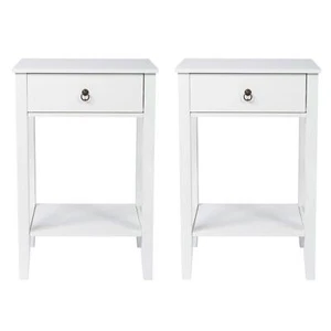 Set Of 2 Nightstand End Tables w/ Drawer Bedside Side Cabinet Bedroom Furniture - Picture 1 of 11