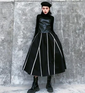 Black Urban Street Chic Vtg Boho Pettiskirt Pagen Designer Pockets Skirt 12 14 - Picture 1 of 18
